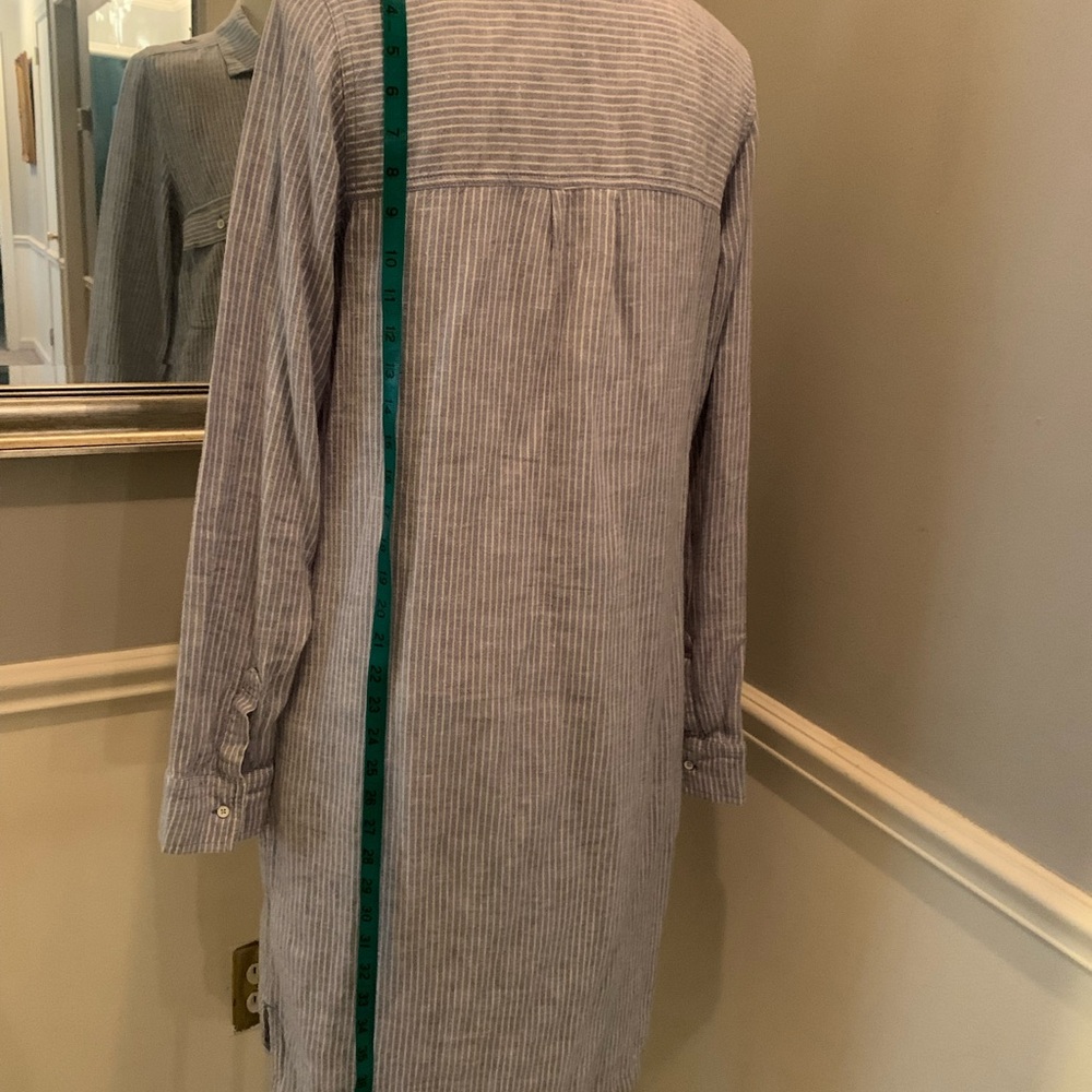 Light Blue Striped Linen Shirt Dress Long Sleeve Size Small/Tall - Picture 6 of 13